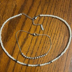 Napier Silver & White Beaded Necklace and Anklet set